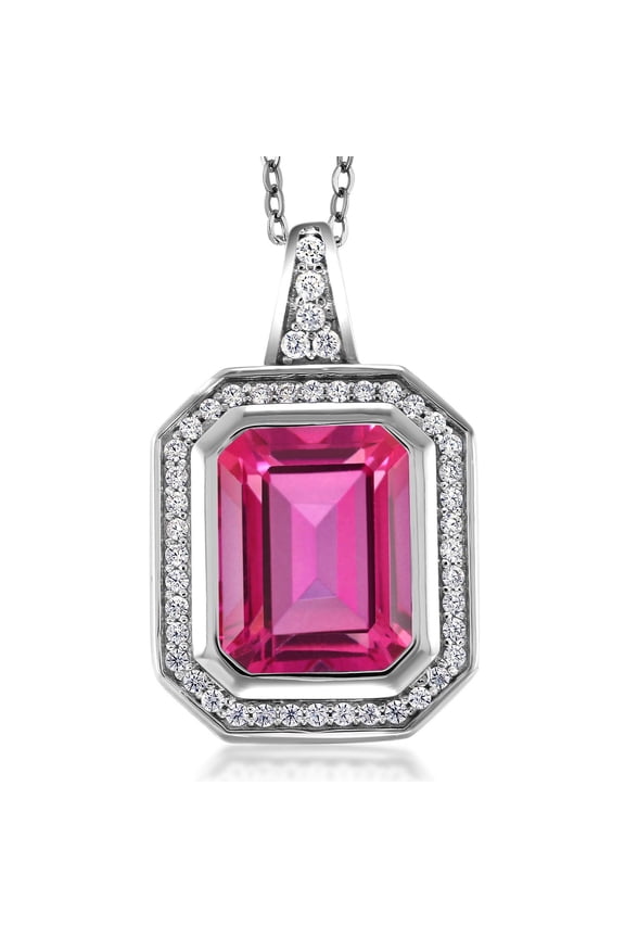 Emerald Cut Pink Mystic Topaz 5.74 Ct 925 Sterling Silver Pendant