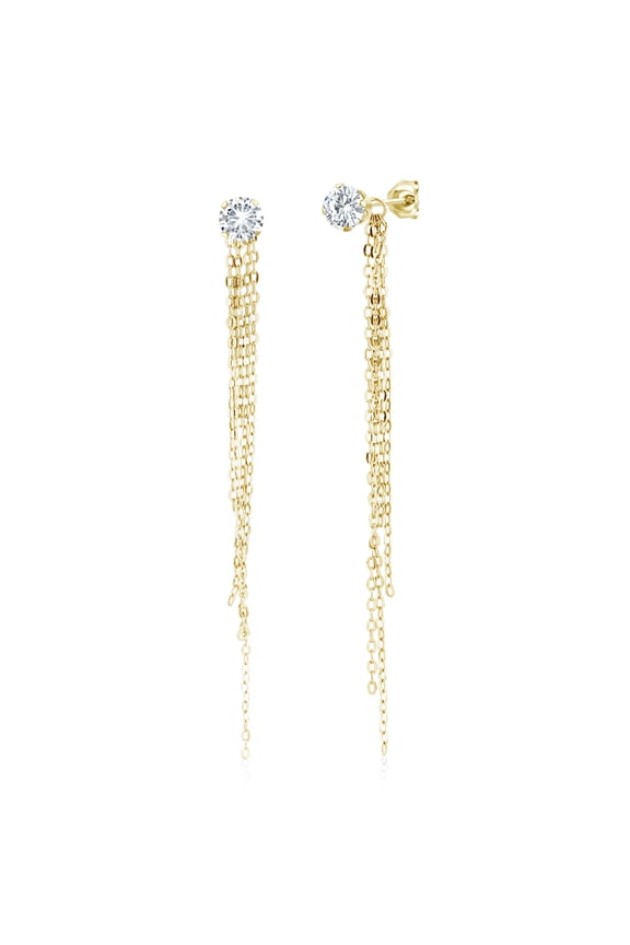 Extra Long Statement Enhancer Earrings 3.5 inch 925 Sterling Silver With 5 mm White CZ Studs