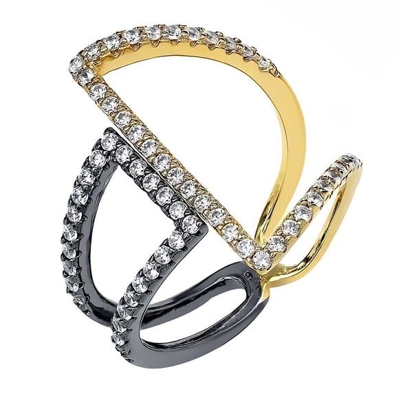 Gem Stone King Gorgeous 925 Sterling Silver Yellow and Black Plated CZ Fashion Ring (Size 7)