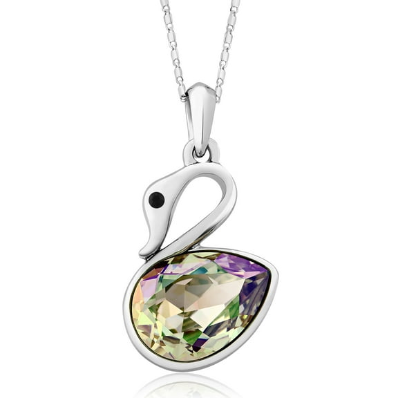 Gem Stone King Gorgeous Crystal Pear Swan Pendant Necklace for Women | With 16 inch and 2 inch Extender