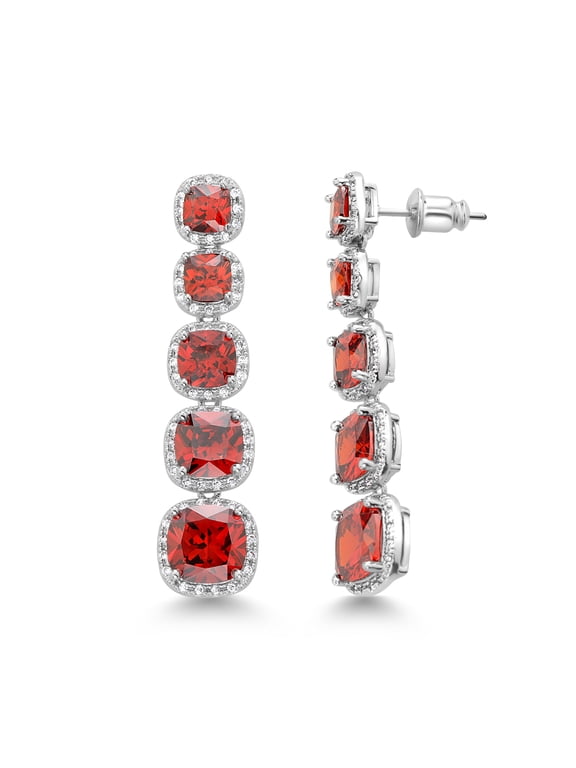 Gorgeous Simulated Sapphire or Simulated Ruby and Zirconia Drop Dangle Earrings for Women