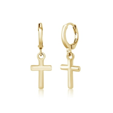 Gem Stone King Gorgeous Small Cross Yellow Plated Dangle Earrings