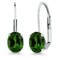 thumbnail image 1 of Gem Stone King Green Chrome Diopside Rhodium Plated Leverback Earrings for Women (1.40 Cttw, Gemstone Birthstone, Oval 7X5MM), 1 of 4