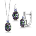 thumbnail image 1 of Gem Stone King Green Mystic Topaz Blue Tanzanite 6.98 Ct 925 Silver Pendant and Earrings Jewelry Set, 1 of 4