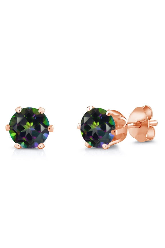 Green Mystic Topaz Rose Gold Plated Stud Earrings for Women Men | 2.00 Cttw | Gemstone November Birthstone | Round 6MM