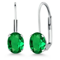 Gem Stone King Green Nano Emerald Rhodium Plated Leverback Earrings for Women (1.20 Cttw, Gemstone May Birthstone, Oval 7X5MM)