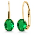 thumbnail image 1 of Gem Stone King Green Nano Emerald Yellow Gold Plated Leverback Earrings for Women (1.20 Cttw, Gemstone May Birthstone, Oval 7X5MM), 1 of 4