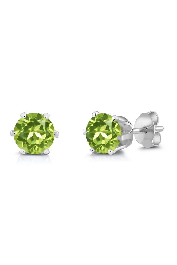 Green Peridot 6 Prongs Stud Earrings for Women | 1.20 Cttw | Gemstone Birthstone | Round 5MM