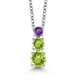 thumbnail image 1 of Gem Stone King Green Peridot and Purple Amethyst 3 Stone Pendant Necklace for Women (0.95 Cttw, Gemstone Birthstone, Round 5Mm, 4Mm and 3Mm, With 18 inch Chain), 1 of 3