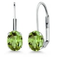 thumbnail image 1 of Gem Stone King Green Peridot Rhodium Plated Leverback Earrings for Women (1.80 Cttw, Gemstone August Birthstone, Oval 7X5MM), 1 of 4
