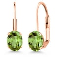 thumbnail image 1 of Gem Stone King Green Peridot Rose Gold Plated Leverback Earrings for Women (1.80 Cttw, Gemstone August Birthstone, Oval 7X5MM), 1 of 4