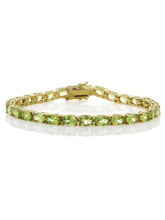 Green Peridot Tennis Bracelet for Women in 925 Sterling Silver | 12.00 Cttw | Gemstone Birthstone | Oval 6X4MM | Length - 7 inch