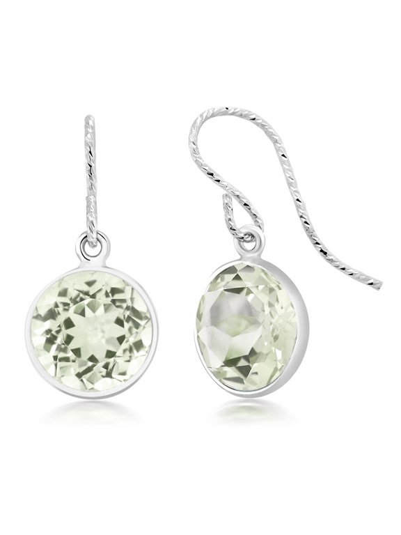 925 Sterling Silver Green Prasiolite Dangle Earrings for Women (5.00 Cttw, Round 9MM)