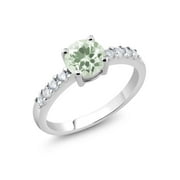 Gem Stone King Green Prasiolite Engagement Anniversary Promise Ring for Women (1.04 Cttw, Gemstone , Round 6MM, Size 9)