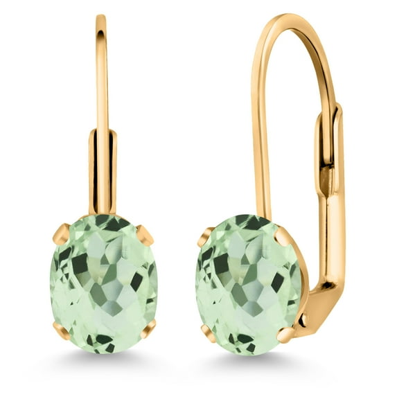 Gem Stone King Green Prasiolite Yellow Gold Plated Leverback Earrings for Women (1.50 Cttw, Gemstone Birthstone, Oval 7X5MM)