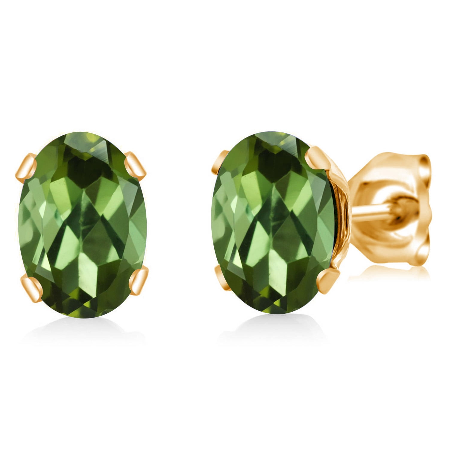 Gem Stone King Green Tourmaline Yellow Gold Plated Stud Earrings