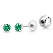 Gem Stone King Green Zirconia Platinum Stud Earrings for Women Men | 0.22 Cttw | Gemstone Birthstone | Round 3MM