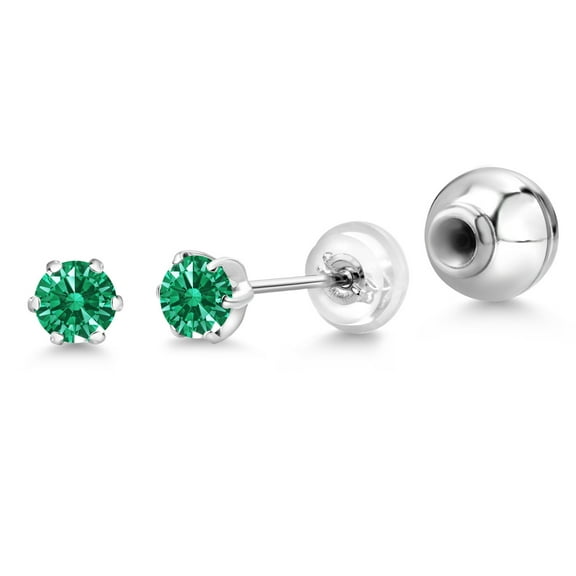 Gem Stone King Green Zirconia Platinum Stud Earrings for Women Men | 0.22 Cttw | Gemstone Birthstone | Round 3MM