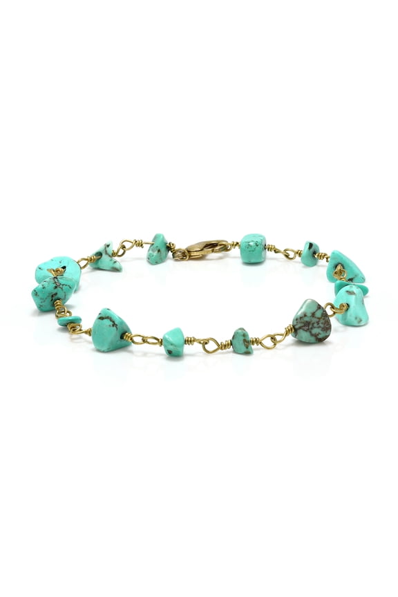 Handmade 7 inch Simulated Turquoise Stone Chip Bracelet for Women