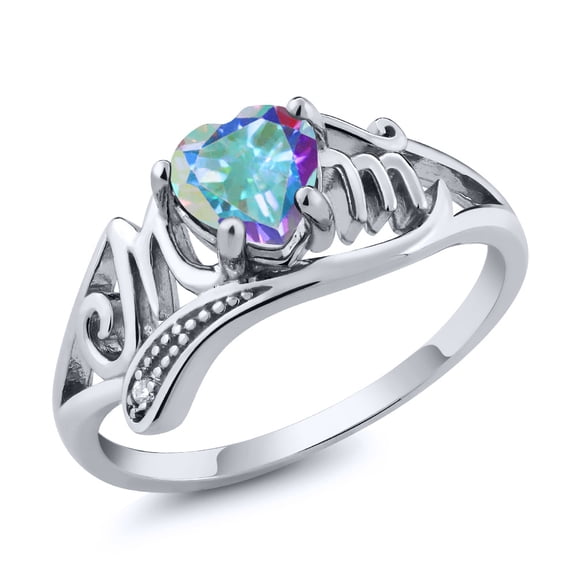 Gem Stone King Heart Shape Mercury Mist Mystic Topaz 0.96 Ct 925 Sterling Silver MOM Ring