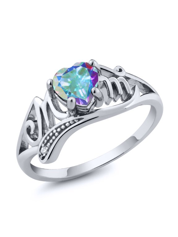 Heart Shape Mercury Mist Mystic Topaz 0.96 Ct 925 Sterling Silver MOM Ring