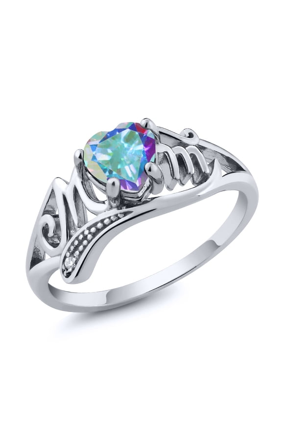 Heart Shape Mercury Mist Mystic Topaz 0.96 Ct 925 Sterling Silver MOM Ring