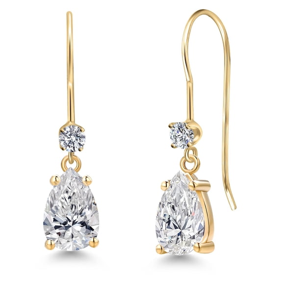 Gem Stone King IGI Certified 1.53 Cttw Lab Grown Diamond Earrings for Women in 14K Yellow Gold | Pear Shape Center Diamond 0.70 Ct | D-E Color | VS1-VS2 Clarity