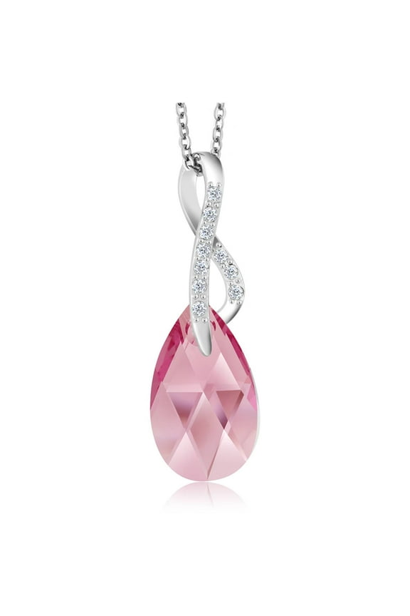 Infinity Pink Ribbon Spring Rose Pendant Made with Crystals