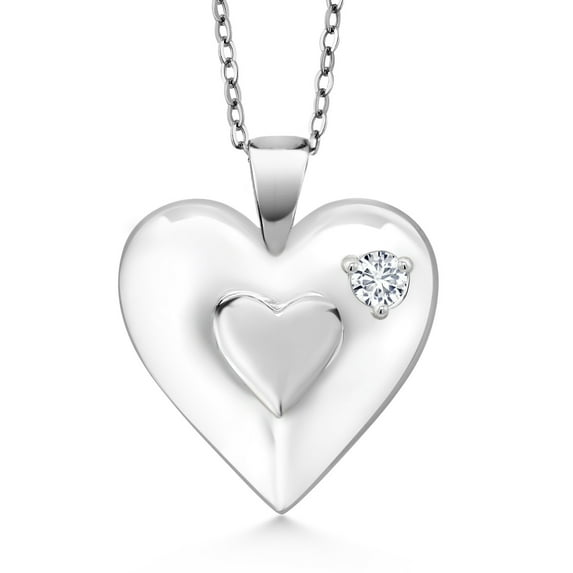Gem Stone King Keren Hanan 0.10 Ct Round E-F Lab Grown Diamond 925 Sterling Silver 2 Heart Love Treasure Pendant Necklace for Women With Chain