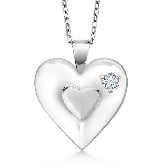 Gem Stone King Keren Hanan 0.11 Ct Round White Zirconia 925 Sterling Silver 2 Heart Love Treasure Pendant Necklace for Women With Chain