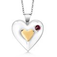 thumbnail image 1 of Gem Stone King Keren Hanan 0.12 Ct Red Rhodolite Garnet 18K Yellow Gold Plated Silver 2 Heart Love Treasure Pendant Necklace for Women With Chain, 1 of 5