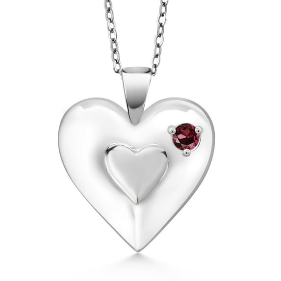 Gem Stone King Keren Hanan 0.12 Ct Round Red Rhodolite Garnet 925 Sterling Silver 2 Heart Love Treasure Pendant Necklace for Women With Chain