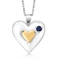 thumbnail image 1 of Gem Stone King Keren Hanan 0.13 Ct Round Blue Sapphire 18K Yellow Gold Plated Silver 2 Heart Love Treasure Pendant Necklace for Women With Chain, 1 of 5