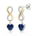 thumbnail image 1 of Gem Stone King Keren Hanan 1.66 Ct Heart Shape 6mm Blue Created Sapphire 925 Silver and 10K Yellow Gold Lab Grown Diamond Infinity Dangle Earrings, 1 of 3