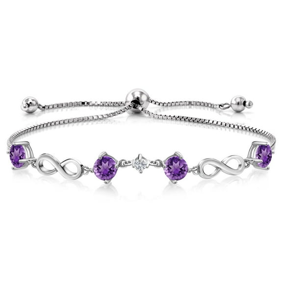 Gem Stone King Keren Hanan 1.97 Ct Round Purple Amethyst G-H Lab Grown Diamond 925 Sterling Silver Adjustable Infinity Tennis Link Bracelet for Women