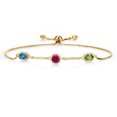 thumbnail image 1 of Gem Stone King Keren Hanan 18K Yellow Gold Plated Silver 3 Stone Created Moissanite Adjustable Bracelet for Women with Oval and Round London Blue Topaz Red Created Ruby Green Peridot (2.43 Cttw), 1 of 4