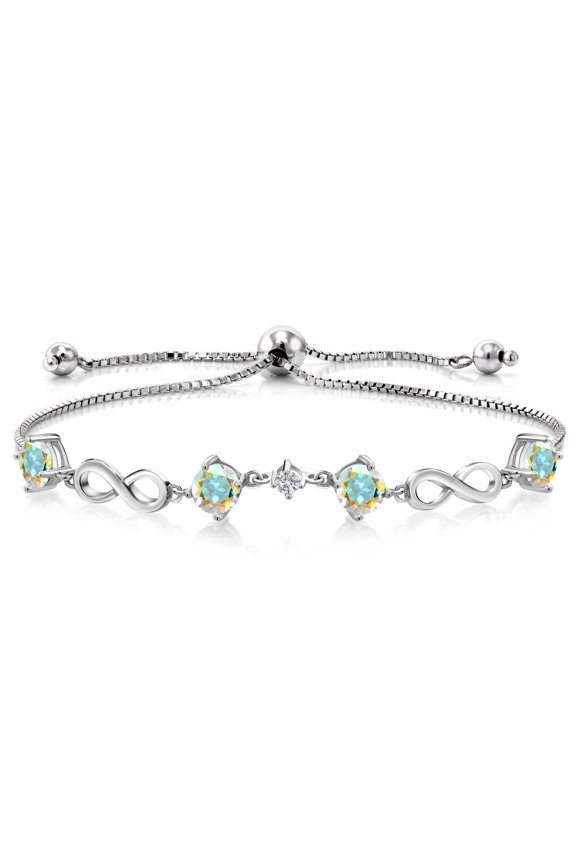Keren Hanan 2.27 Ct Mercury Mist Mystic Topaz G-H Lab Grown Diamond 925 Silver Adjustable Infinity Tennis Link Bracelet for Women