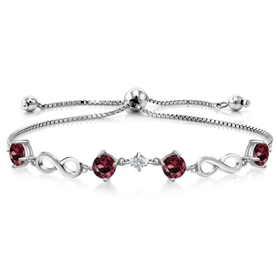 Gem Stone King Keren Hanan 2.47 Ct Red Rhodolite Garnet G-H Lab Grown Diamond 925 Sterling Silver Adjustable Infinity Tennis Link Bracelet for Women