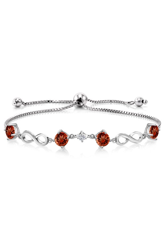 Keren Hanan 4.07 Ct Round Red Garnet G-H Lab Grown Diamond 925 Sterling Silver Adjustable Infinity Tennis Link Bracelet for Women