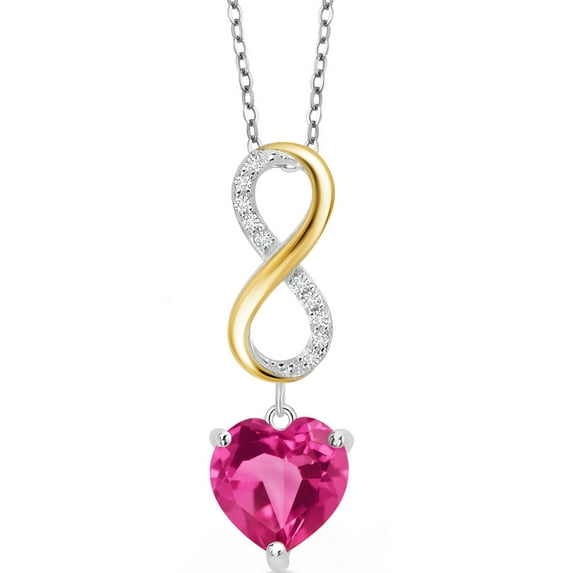 Gem Stone King Keren Hanan 4.58 Ct Heart Shape 10mm Pure Pink Mystic Topaz 925 Silver and 10K Yellow Gold Lab Grown Diamond Infinity Pendant Necklace with Chain