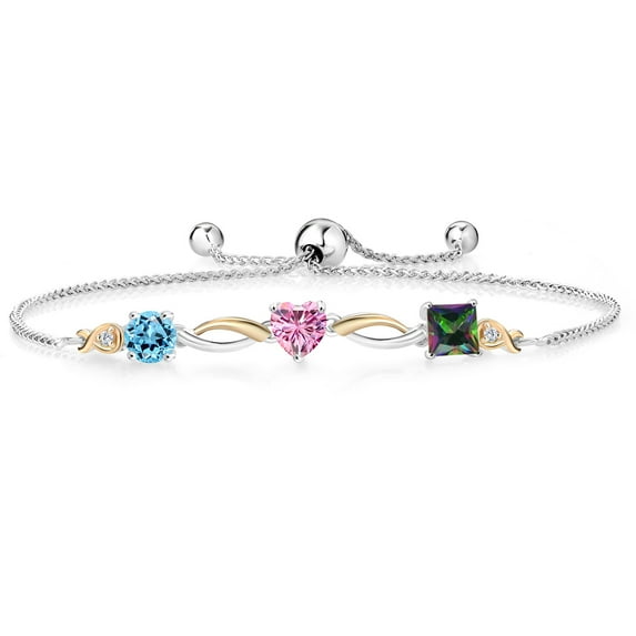 Gem Stone King Keren Hanan 925 Silver and 10K Yellow Gold Lab Grown Diamond Bracelet for Women Topaz Pink Moissanite (2.25 Cttw)