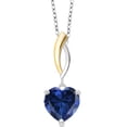 thumbnail image 1 of Gem Stone King Keren Hanan 925 Sterling Silver and 10K Yellow Gold Blue Simulated Sapphire Pendant Necklace for Women (4.10 Ct Heart Shape 10MM, with 18 inch Chain), 1 of 3
