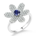 thumbnail image 1 of Gem Stone King Keren Hanan ART 925 Sterling Silver Blue Created Sapphire Flower Ring (1.48 Cttw), 1 of 5