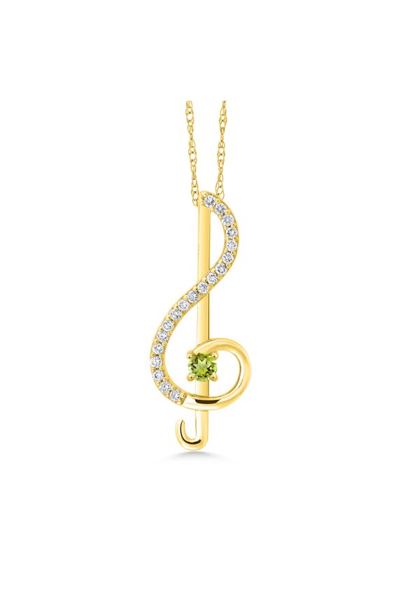Keren Hanan Inspired by Music 10K Yellow Gold Lab Grown Diamond Treble Clef Pendant Necklace for Women with Chain Set with Green Peridot (0.27 cttw)