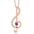 thumbnail image 1 of Gem Stone King Keren Hanan Inspired by Music 18K Rose Gold Plated Silver Treble Clef Pendant with Chain Round Purple Amethyst and Moissanite (0.29 Cttw), 1 of 4