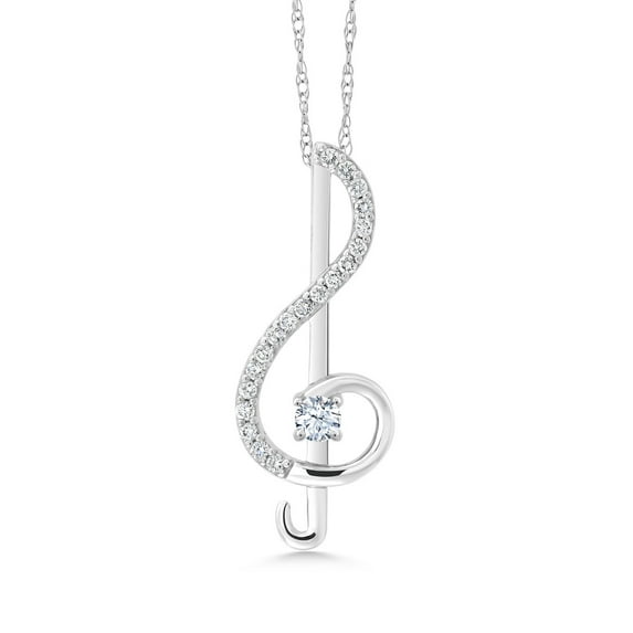 Gem Stone King Keren Hanan Inspired by Music 0.28 Ct White Created Sapphire E-F Lab Grown Diamond 10K White Gold Treble Clef Pendant