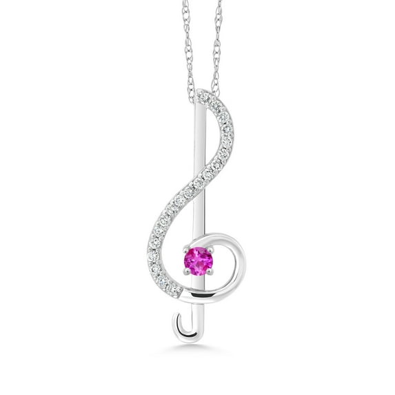 Gem Stone King Keren Hanan Inspired by Music 0.29 Ct Round Pink Sapphire E-F Lab Grown Diamond 10K White Gold Treble Clef Pendant