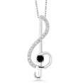 thumbnail image 1 of Gem Stone King Keren Hanan Inspired by Music 925 Sterling Silver Treble Clef Pendant with Chain Round Black Diamond and Moissanite (0.29 Cttw), 1 of 4