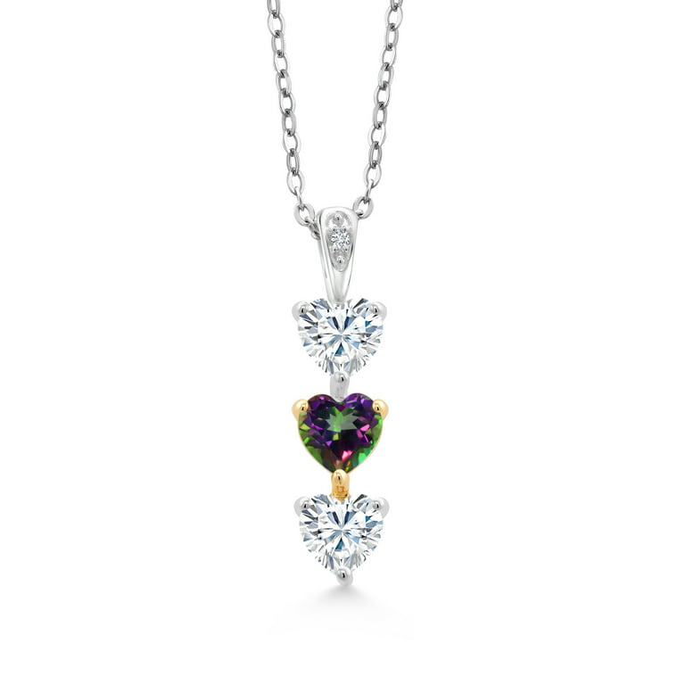 Gem Stone King Keren Hanan Lab Grown Diamond 3 Stone Heart Shape Pendant  with Chain 925 Silver and 10K Yellow Gold Set with Forever Classic Created 