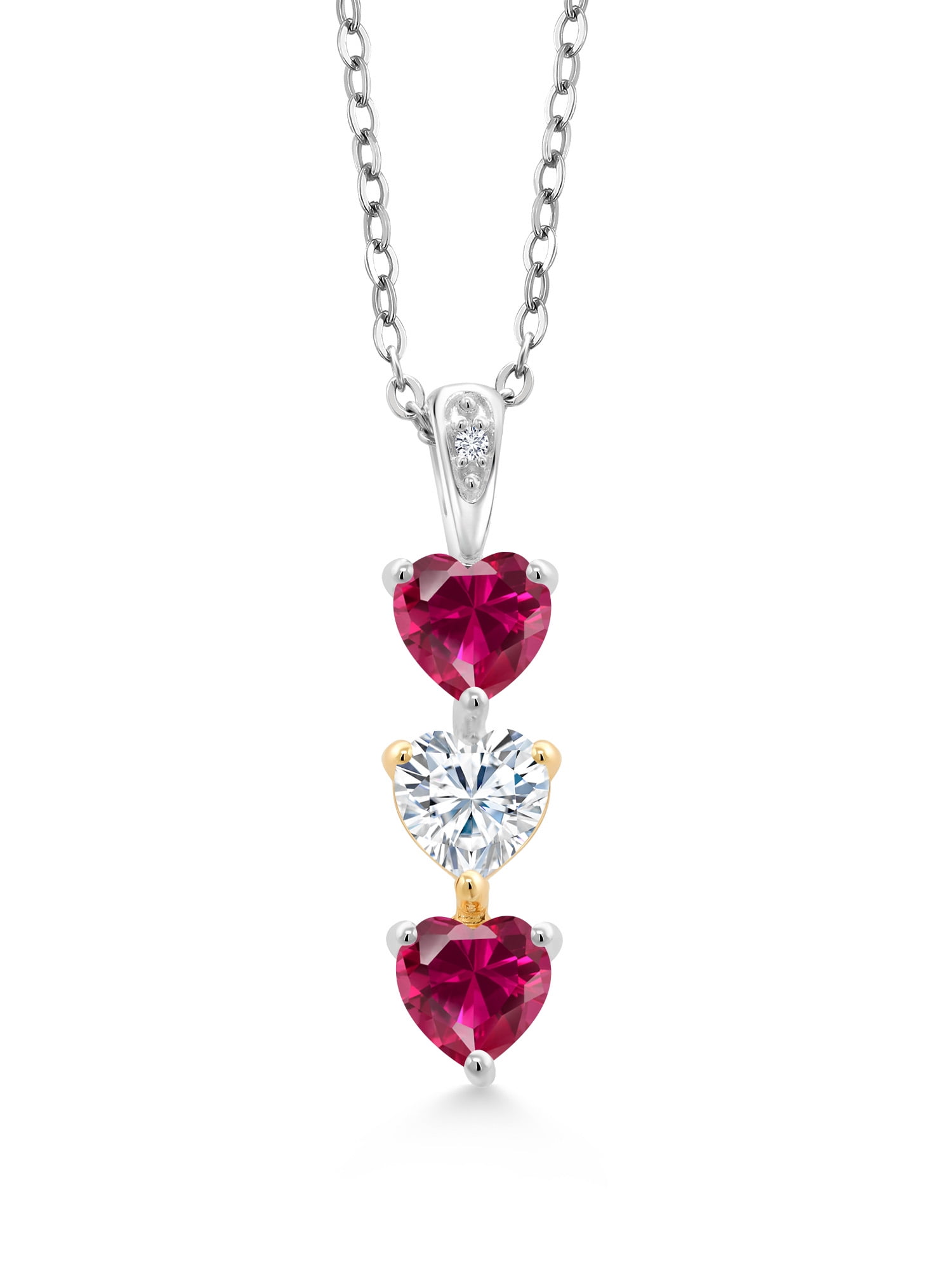 Sterling silver diamond 3 cheap stone heart pendant necklace